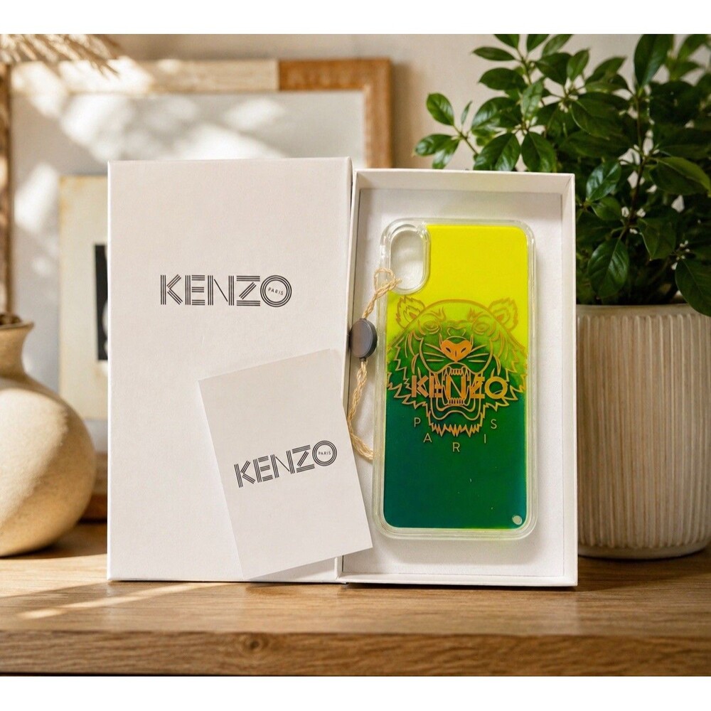 Kenzo iPhone X/XS Max Case Green Yellow Tiger  Logo Liquid Glitter Phone Case